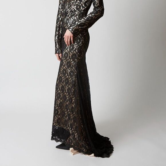 Black Lace Formal Gown Grad Bridesmaid Low Back with Train - Picture 6 of 15